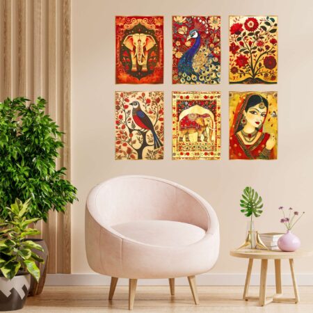 Set of Six Wall Paintings for Wall Dacoration Golden Framed Wall Paintings for Living Room & Bedroom Wall Art for Home Decoration & Office Wall Décor (17x13 inch CH-GD6-8)